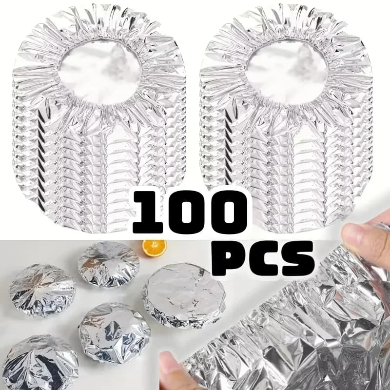 10/100 stk. låg i aluminiumsfolie, varmebestandigt isoleringslåg til skåle og tallerkener, holder maden varm og frisk, køkkenfilm af fødevarekvalitet