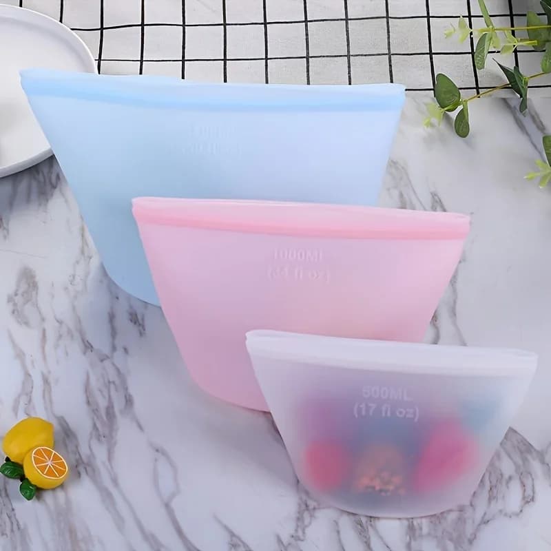 1/3 stk silikone madbeholdere genanvendelige opbevaringsposer lækagesikkert ziplock-pose sæt til køleskab, fryser og friskhed i køkkenet