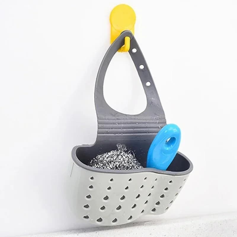 Hjemmeopbevaring af drænbakke til køkkenvask, justerbar holder til sæbe og svamp, hængende drænbakke, køkkenaccessories