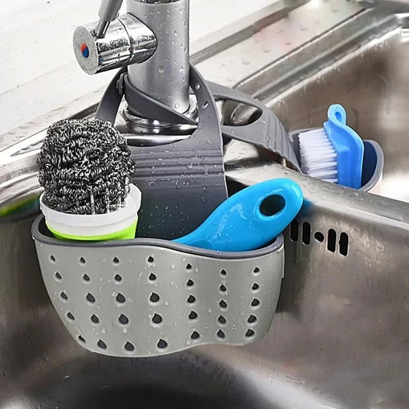Hjemmeopbevaring af drænbakke til køkkenvask, justerbar holder til sæbe og svamp, hængende drænbakke, køkkenaccessories