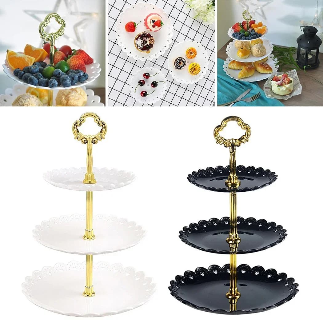3-lags kageopsats, frugtfad, bakke, display til fødselsdag, fest, dessert, bryllup