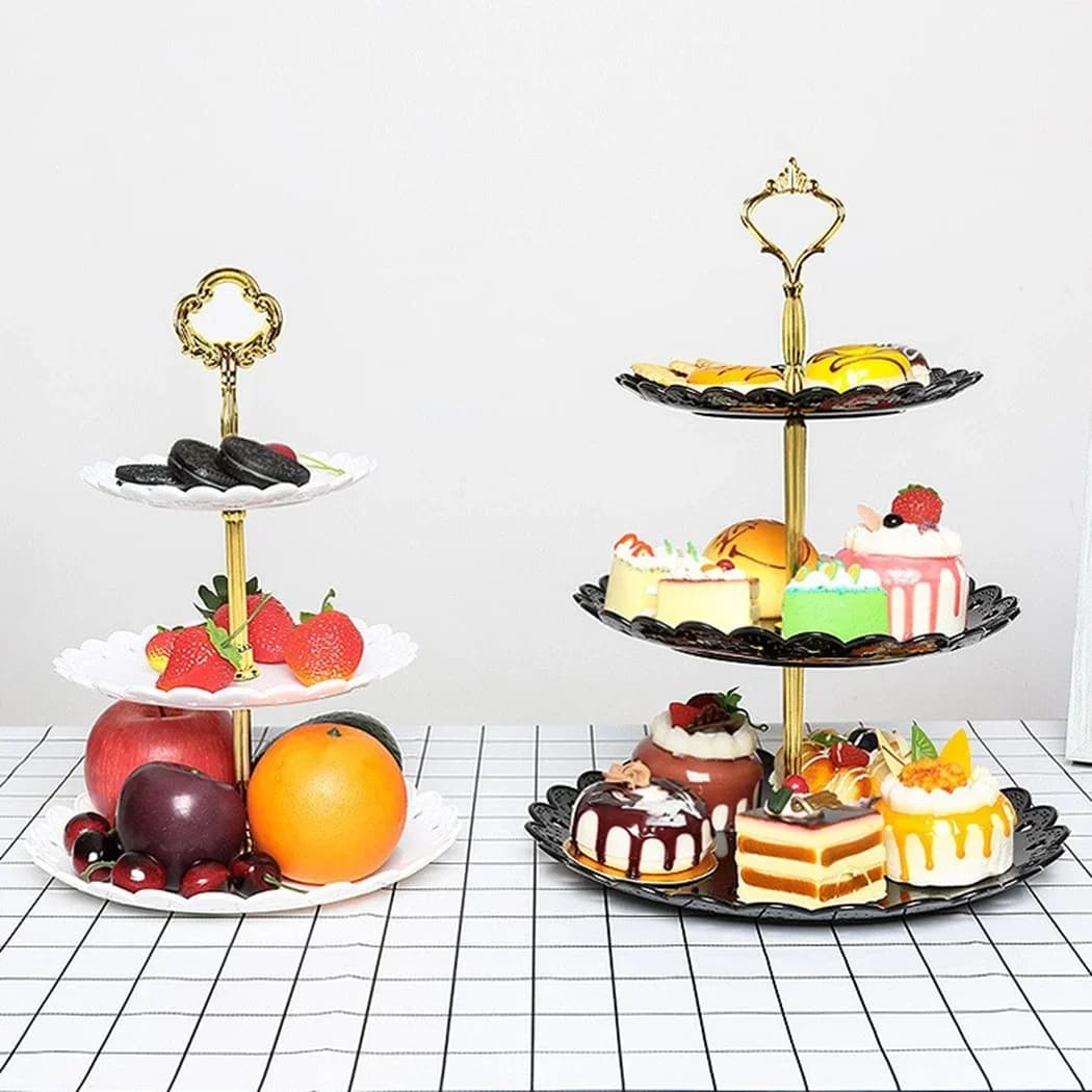 3-lags kageopsats, frugtfad, bakke, display til fødselsdag, fest, dessert, bryllup