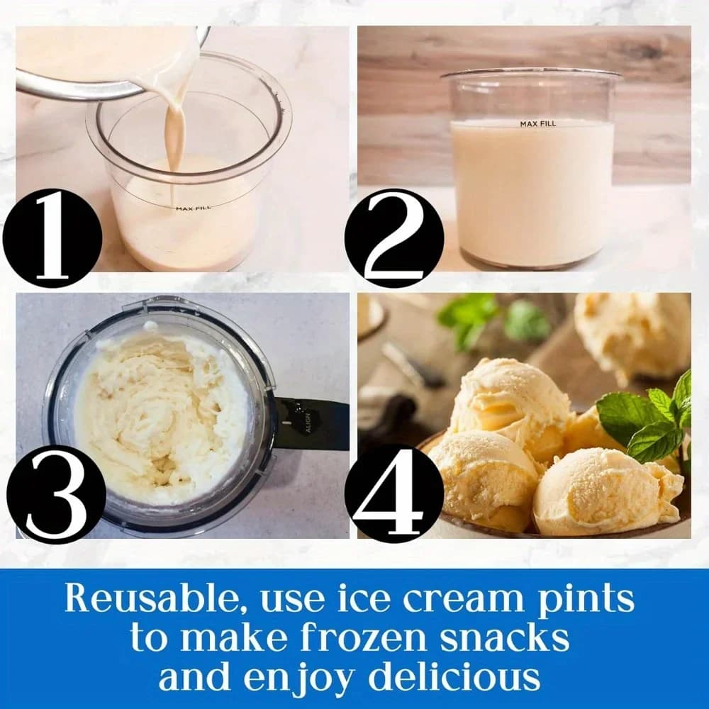 Creami-pints og låg til Ninja - 4-pak cremede iscremebeholdere, kopper, glas, bøtter, sæt, kompatibel smoothiebeholder