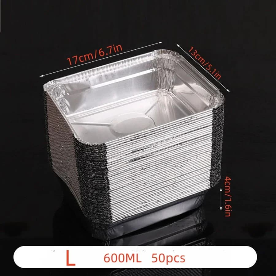 50 stk engangs aluminiumsfolie, forskellige størrelser, folieforme er perfekte til madlavning, opvarmning, opbevaring og tilberedning af mad.
