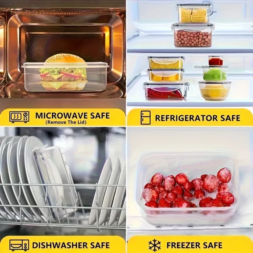 8-delt BPA-fri lufttætte madopbevaringsbokse med låselåg - PP-plast opbevaring til mikroovn/fryser til tørvarer/frugt/grøntsager