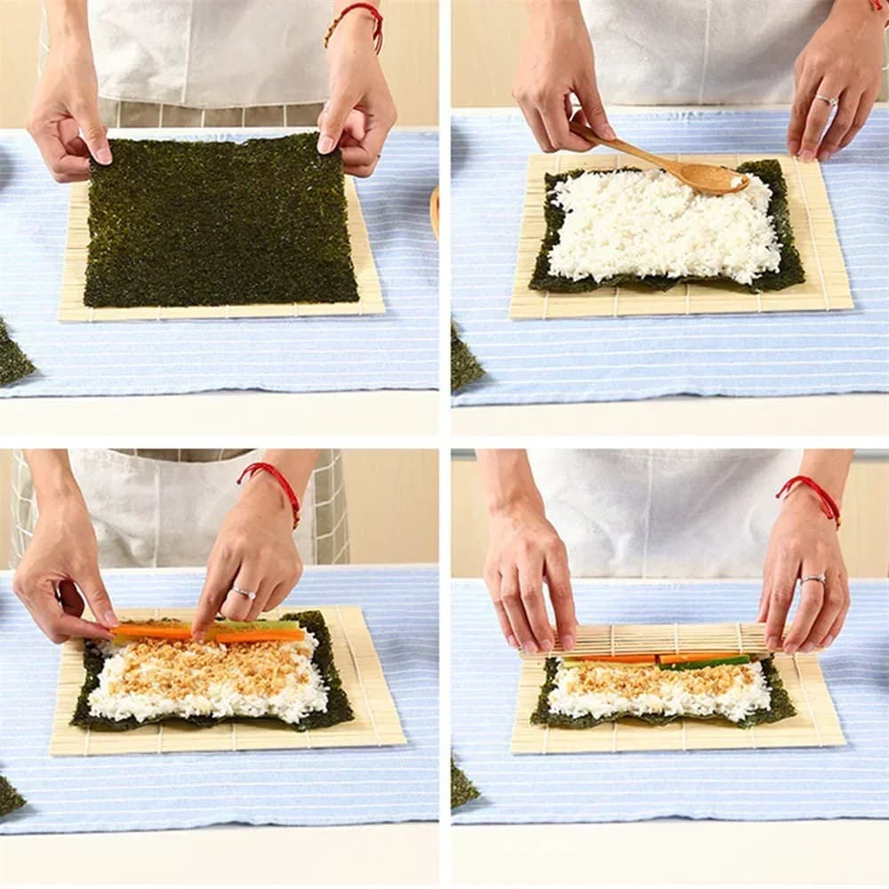Elegant bambus-sushimåtte med hvid finish, tang- og ricerulle, anti-slip, japansk køkkenessentiel til sushi-fremstilling