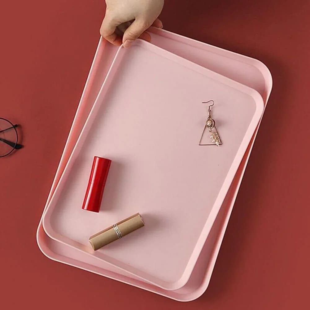 Rektangulær serveringsbakke, firkantet bakke, skridsikker og ridsefast plastbakke til madservering, til te, frugt og dessert