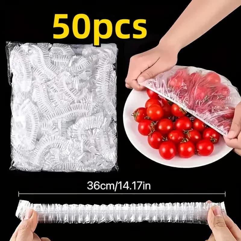 50 stk. genanvendelige PE elastiske madcovers - strækbare plastlåg til brød, frugt og snacks | holdbar transparent forsegling