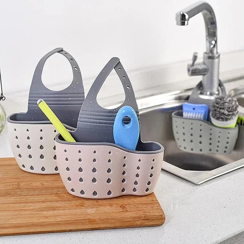 Hjemmeopbevaring af drænbakke til køkkenvask, justerbar holder til sæbe og svamp, hængende drænbakke, køkkenaccessories